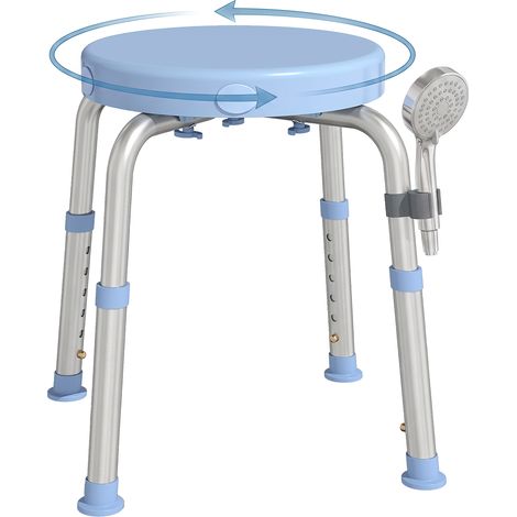 HOMCOM silla ducha personas mayores giratorio 360°, taburete ducha con marco de aluminio, altura regulable, antideslizante, carga 136 kg, azul claro (1/5)