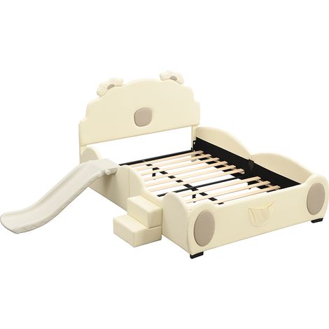 GagaLit enfant 140 x 200 cm avec toboggan et echelle, beige (1/5)