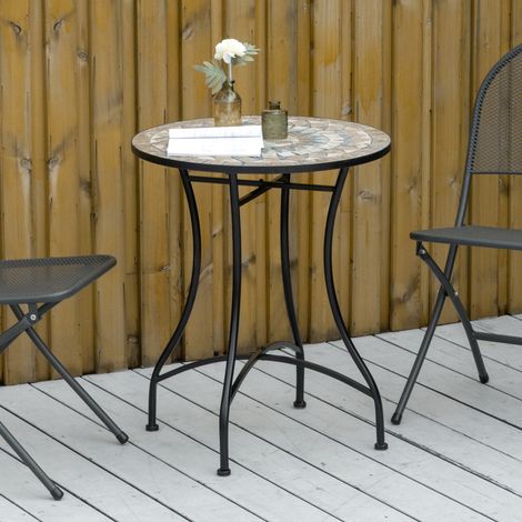 Outsunny Gartentisch Ø60 cm, Wetterfest Balkontisch aus Metall, Esstisch Outdoor, Campingtisch Beistelltisch, rund Terrassentisch für Garten Terrasse Balkon Grün+Beige+Weiß