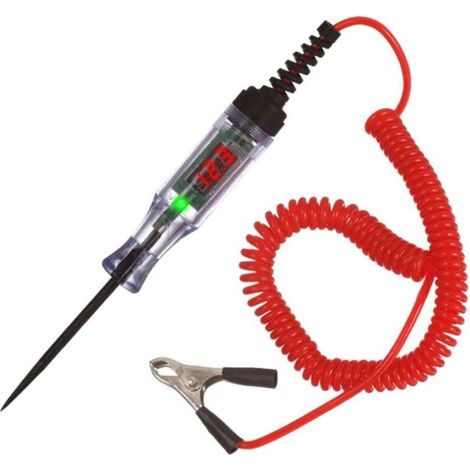 3V 6V 12V 24V 48V 90V Testeur Electrique Stylo Testeur de Tension avec écran LCD, fil à ressort, pince crocodile, Test de Polarité,Lampe,Testeur Fusible Voiture (1/4)