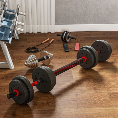 Set de mancuernas 2 en 1 15 kg convertible en barra, negro DESVIAE (1/5)