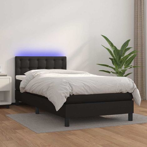 Cama box spring y colchón LED cuero sintético negro 90x200 cm (1/5)