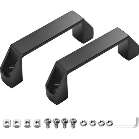 Lot de 2 Poignées Alliage Aluminium de Porte en Forme d'Étrier Noir Accessoires Complets Fournis, pour Profilé en Aluminium, pour l’Industrie, Jardin et Bateau, Installation Simple(2, 90mm) (1/5)