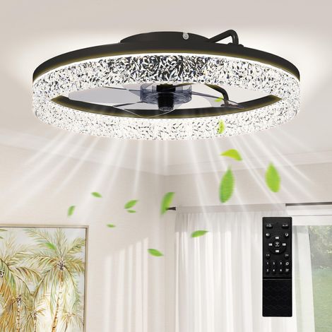 Ventilateur de plafond avec lumière, ventilateur LED dimmable avec télécommande pour chambres et salons, noir