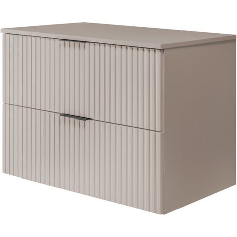 Meuble sous-lavabo - 80cm Beige mat - tons cachemire L/H/P 80/57/46cm Plateau beige, meuble de salle de bains, meuble sous-lavabo (1/4)