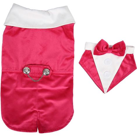 Costume pour Chien Rouge Rosé, Fermeture à Bandes Auto-agrippantes, Tenue Élégante pour Animal avec Nœud Papillon, pour Mariage, Fête ou Quotidien, Taille Unique (1/5)