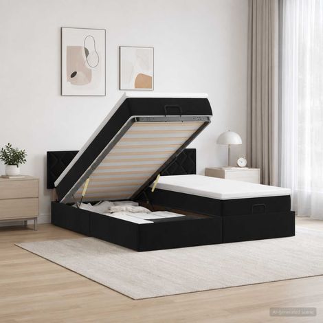 Cama otomana con colchón con cabecera 2 uds. Negro Terciopelo (1/5)