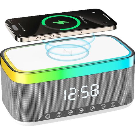 Enceinte Bluetooth intelligente gris-blanc, veilleuse de bureau créative, chargeur sans fil avec capteur, lampe d'ambian (1/5)