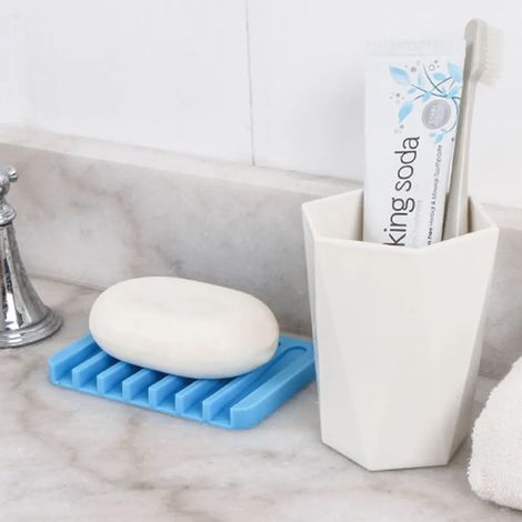 Plato de jabón de silicona con drenaje, juego de 3, bandeja de jabón auto-drenante, soporte de jabón, ducha/baño/cocina, soporte de esponja (1/5)