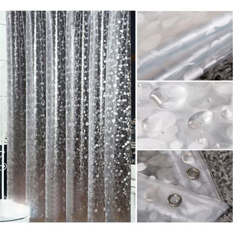 Rideau de douche avec crochets, 1 pièce, PVC, imperméable, résistant à la moisissure, antibactérien, galets Semi-transparents blancs 3D. (1/5)