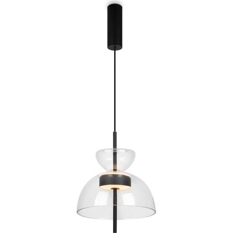 Maytoni Bangkok II Plafonnier moderne en forme de dôme de 25 cm, noir, 3 000 K, 1 300 lm, abat-jour en verre (1/5)