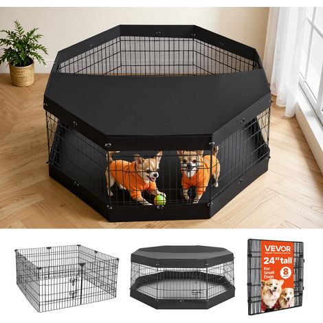 VEVOR Box per Cani 61 cm 8 Pannelli Copertura Superiore e Base Imbottita, Gabbia Pieghevole in Metallo con Porta, Colore Nero, per Esercizio Cuccioli e Recinzione Animali Domestici di Piccola Taglia (1/5)