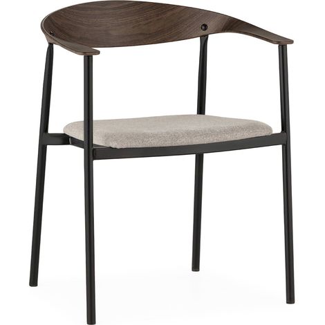 Chaise empilable métal tissu noyer foncé noir gris design élégant - noyer foncé tissu gris noir (1/5)