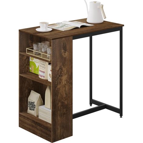 Woltu – Table haute 91x49x91 cm – 3 étagères de rangement – Panneau de particules et métal – Style marron rustique et noir