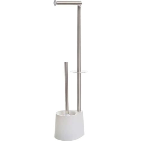 Dérouleur papier toilette, réserve et brosse WC blanc et chrome (1/5)