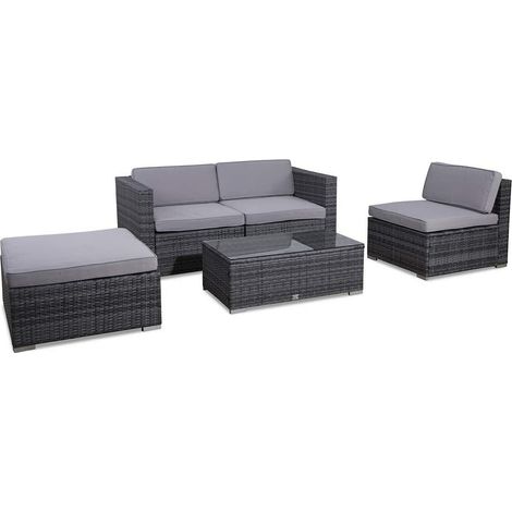 EVRE Rattan Outdoor Garden Furniture Set California Sofa Set with Coffee Table (Grey) (1/3)