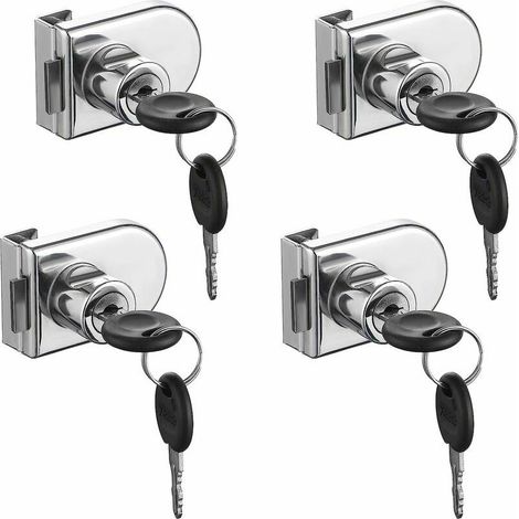 Ulisem Serrure de Porte en Verre, 4 pièces Serrures à Came, Verrouillage de Sécurité de la Vitrine de l'armoire de Porte en Verre pour Porte en Verre de 5-8 mm Sans Perçage ( avec 8 clés) (1/5)
