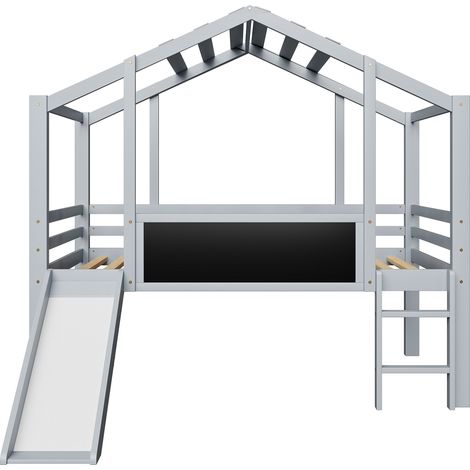 Letto a soppalco per bambini 90x200 cm con scivolo, scala e lavagna, grigio (1/5)