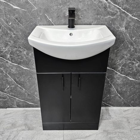 Black Vanity Unit 550mm with Ceramic Basin with Matt Black Handles Bathroom Sink, Without Tap (1/5)