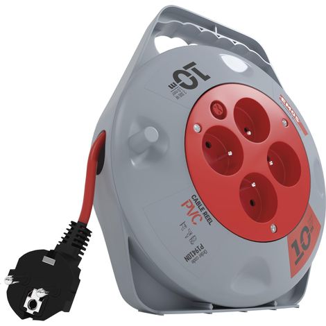 Mini enrouleur de câble 10m - 4 prises French - 230 V, 10 A, 2300 W - isolation PVC - H05VV-F3G 1,0 mm2 - avec interrupteur thermique - IP20 pour l'intérieur (1/5)