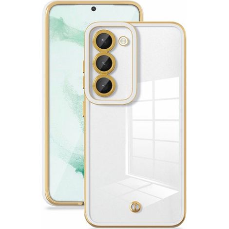 Funda para Samsung Galaxy S23, transparente con marco blanco/dorado. (1/3)