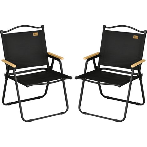 Campingstuhl 2er Set faltbarer Gartenstuhl mit Stahlrahmen, Holzoptik, Klappsessel für Pool, Strand, Oxford, Schwarz (1/5)