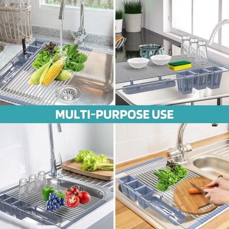 Egouttoir Vaisselle Portable, Égouttoir à Vaisselle Pliable pour Sécher Fruits, Légumes et Assiettes (1/4)