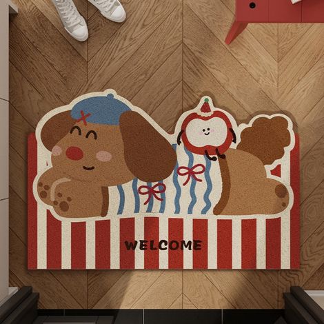 LAN Boucle en soie style coréen pour chien 4060cm Tapis d'entrée, paillasson, grattoir à boue, tapis à boucles, motif dessin animé, découpable, tapis antidérapant (1/4)
