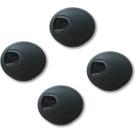 Passe-câbles ronds Ø50 mm pour encastrer sur bureau ou table - Organisateur de câbles pour meubles - Métal noir brossé - Lot de 4 (1/5)