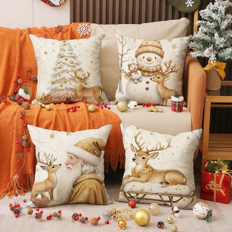 Weihnachtskissenbezug 45x45, 4er-Set dekorative Schneemann-Bezüge für ration.