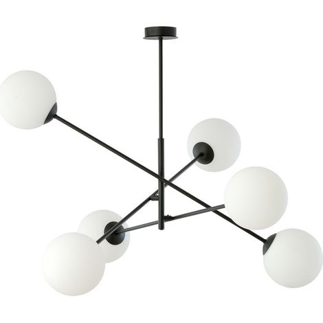 Lampada a Sospensione Linear, Acciaio verniciato a polvere, Vetro, Nero, Bianco, 102x51x102 cm