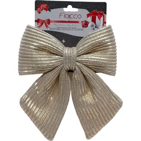 Fiocco in tessuto rigato decorazione natalizia per albero e ghirlanda dietro porta -13 cm / Beige (1/3)