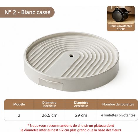 Plateau roulant pour pot de fleurs n° 2 blanc cassé diamètre intérieur 26,5 cm support rond plastique 30 × 7,5 × 30 cm 810 g – Livraison gratuite