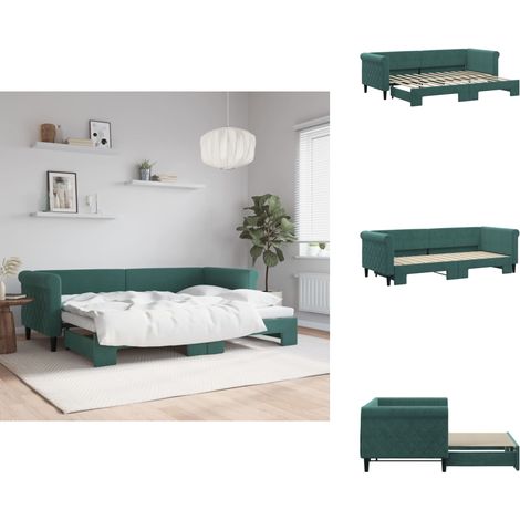 Tagesbett Ausziehbar Dunkelgrün 80x200 cm Samt - Sofa Bett - Schlafcouch - Gästebett - Tagesbett - Wohnzimmer Möbel (1/5)