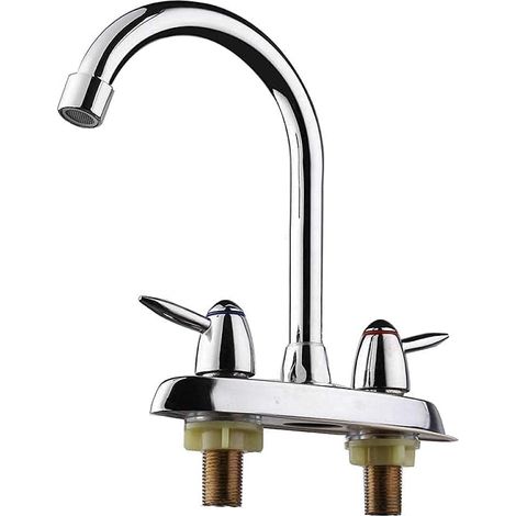 Pivotant Salle De Bains Cuisine Robinet Chrome Deux Poignée Chaud Froid Évier Mitigeur Pulvérisateur-Argent (1/4)