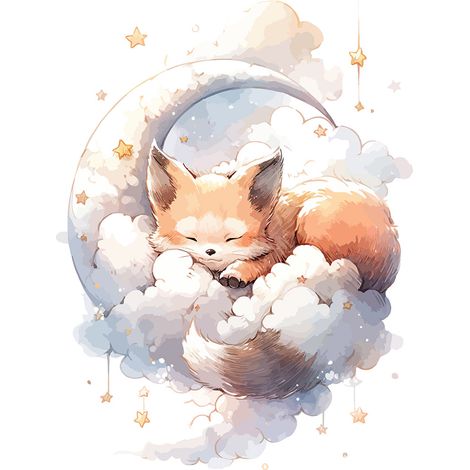 Papier peint panoramique Enfants - Renard Lune - 195 cm x 125 cm (1/2)