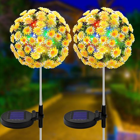 Boule lumineuse solaire chrysanthème 20 LED, petite boule marguerite solaire, lot de 2, pour pelouse et jardin. (1/4)