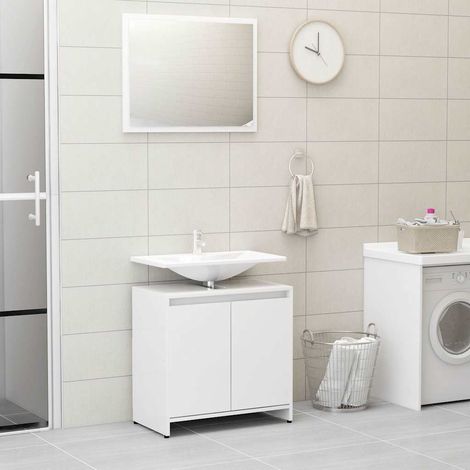vidaXL Meubles de salle de bain Blanc brillant Bois d'ingénierie (1/5)