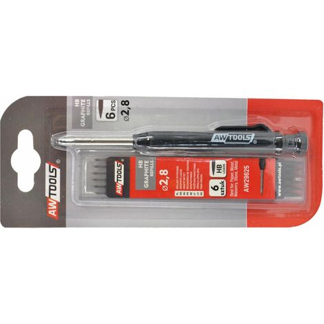 Lápiz automático AWTOOLS con 6 recambios, paquete blister, herramienta de escritura precisa y duradera, ideal para oficina, proyectos de dibujo y tareas de marcado.