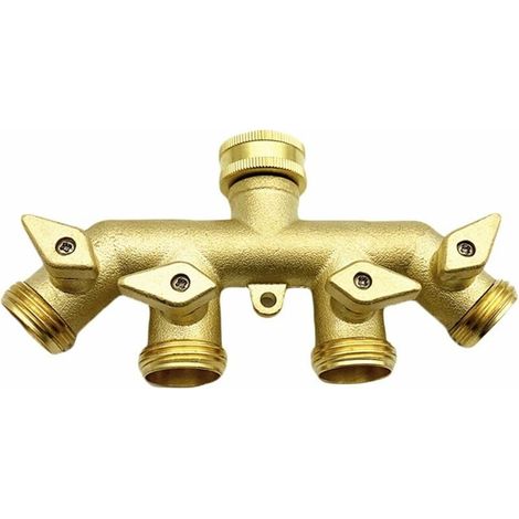 Repartiteur watering 4 channels in brass solid Connector of hose european with handle ergonomic and finish shiny (1/5)