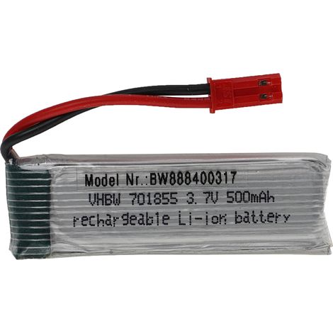 vhbw Batería compatible con BEC clavija (m) para modelismo por ej. coche carreras, avión (500mAh, 3,7V, Li-poli, 57 x 18 x 8mm)