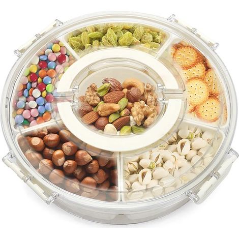 Caja giratoria para snacks，caja de almacenamiento giratoria，dispensador de snacks para niños con 6 compartimentos，27 cm (1/5)