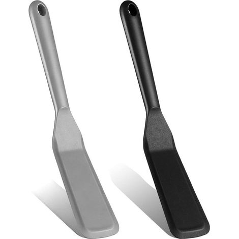 Pfannenwender 2er Set Silikon Kochspatel Lange und schmale Spatel Hitzebeständig und antihaftbeschichtet, für Pfannkuchen, Omeletts, Eier und Piz (1/5)
