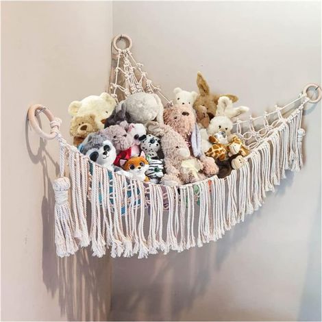 Dreieckiges Spielzeugaufbewahrungsnetz, Hängematte fürs Kinderzimmer, Teddybärmuster (100 x 100 x 135 cm) (1/5)