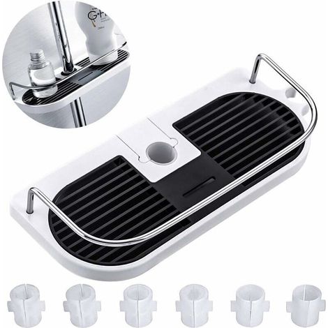 1 pièce Acier Inoxydable Réglable Étagère de Douche Télescopique, Organis de Salle de Bain Porte-Savon pour Shampooing Savon, sans Perçage pour 19mm-25mm (1/5)