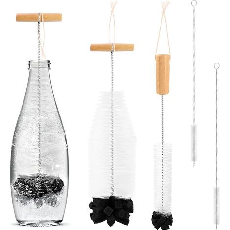 4 Pièces Brosse De Nettoyage pour Bouteille Sodastream, 33 cm Goupillon Bouteille avec Brosse Nettoyante, sans Rayures Goupillon Biberon, Ecouvillon Biberon pour Carafes en Verre, Bouteilles de Soda (1/5)
