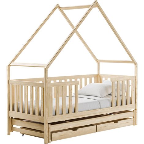 Cama Vista 115, Pino, Individual con una cama supletoria-nido, Individuales, 80x170, 80x180, Madera, Somieres, 86x188x202cm