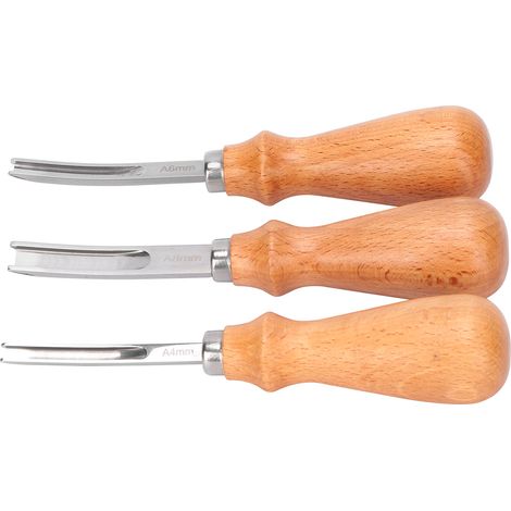 Kit de finition professionnel 3 pièces pour cuir avec manche en bois, idéal pour le bricolage et la découpe du cuir. (1/5)