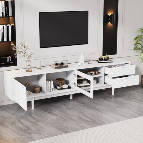 Mueble TV blanco 200 x 40 x 50,5 cm, 2 puertas, 2 cajones, para TV de 80 pulgadas OKMYHOME (1/5)