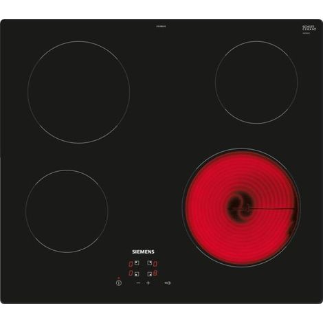 Siemens – Plaque vitrocéramique 4 foyers 59.2cm – Puissance 6600W – Minuteur avec coupure automatique – Noir